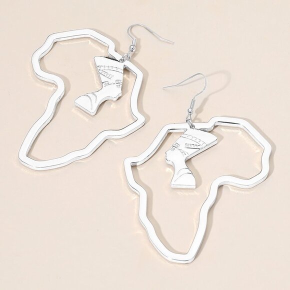 Oversized Africa Map Queen Silhouette Drop Dangle Earrings - Picture 2 of 3